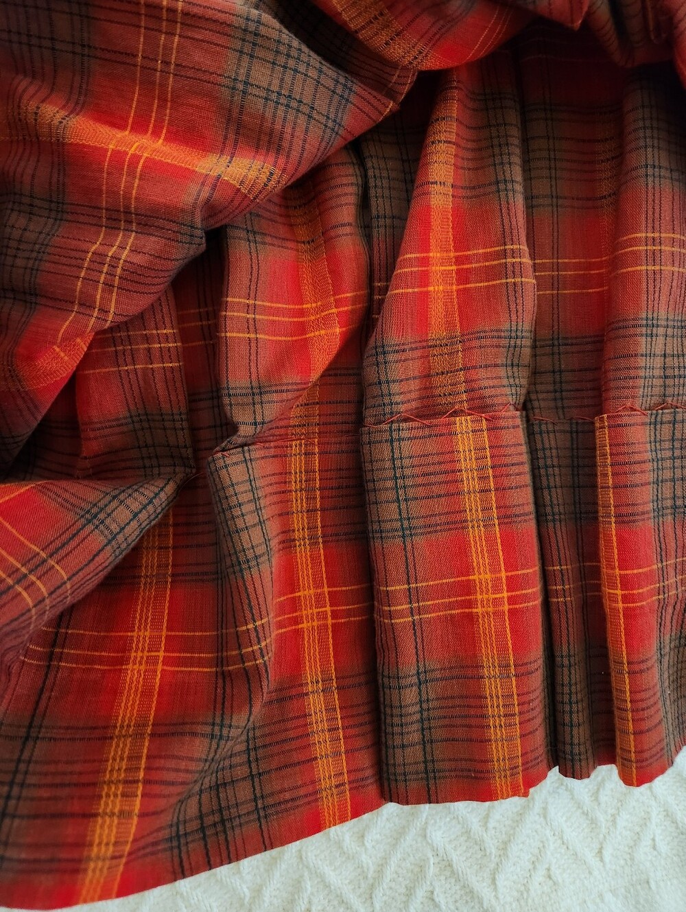 Vintage 1960s Red Plaid Drop Waist Button Front Belted Pleated Dress - Picture 10 of 15